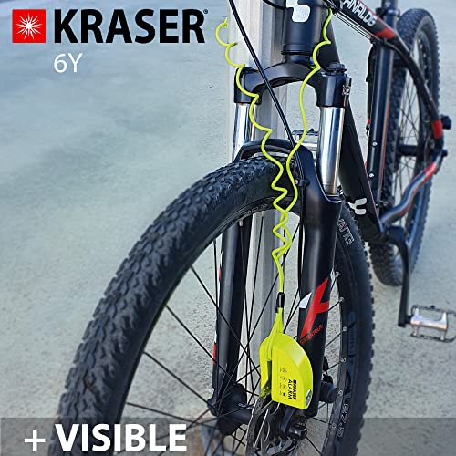 KRASER 6Y Candado Moto Bici Antirrobo Alarma de Disco Certificación CE Cable Recordatorio + Bolsa de Transporte, Universal Motocicleta Scooter Bicicleta Patinete Eléctrico, 110dB Impermeable