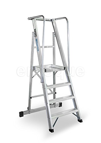 KTL Escalera Plegable con Plataforma y guardacuerpos 4 peldaños móvil Profesional Serie 2XL