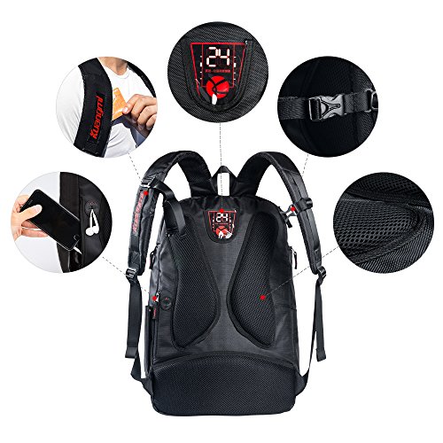 Kuangmi Mochila con Bolsa para balón de fútbol o Baloncesto, Ropa mojada, Ideal para su Uso en Deportes al Aire Libre, Uso Escolar o Viajes,Negro,30L