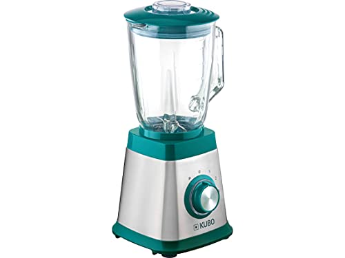 KUBO Batidora de Vaso Cristal, 1000W, 4 velocidades, 1.5L, 6 Cuchillas en Acero Inoxidable, Función Pica Hielo