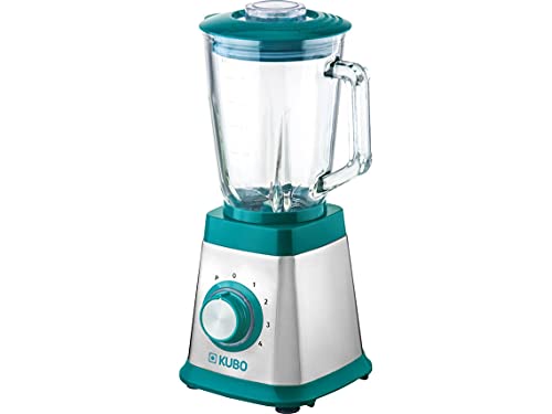 KUBO Batidora de Vaso Cristal, 1000W, 4 velocidades, 1.5L, 6 Cuchillas en Acero Inoxidable, Función Pica Hielo