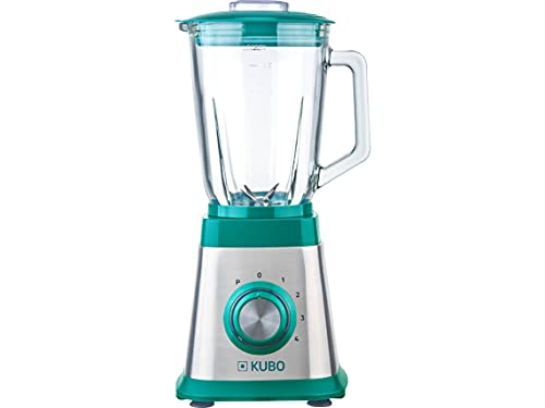 KUBO Batidora de Vaso Cristal, 1000W, 4 velocidades, 1.5L, 6 Cuchillas en Acero Inoxidable, Función Pica Hielo