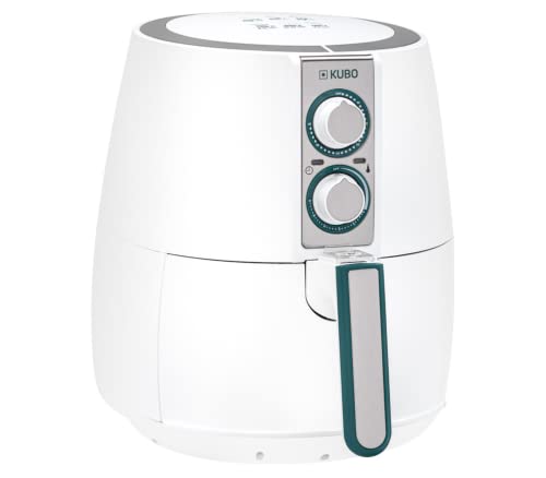 KUBO Freidora sin Aceite 2.5L, Freidora Aire, 1500W, Temperatura Ajustable, Temporizador, Blanco