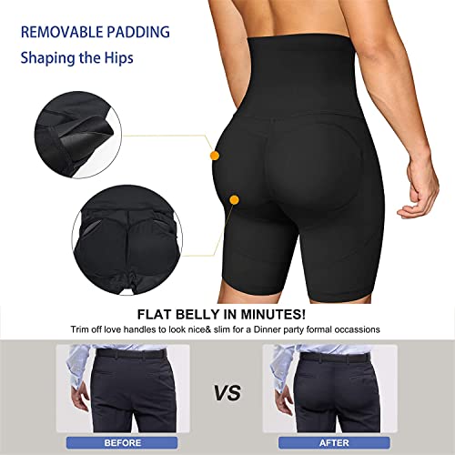 KUMAYES Boxer para Hombre Fajas Pantalones Braga Moldeadora Faja Pantalón Reductora Shapewear Lencería Pantalones con Relleno de Cadera Control de Barriga Levanta Glúteos (L, Negro)