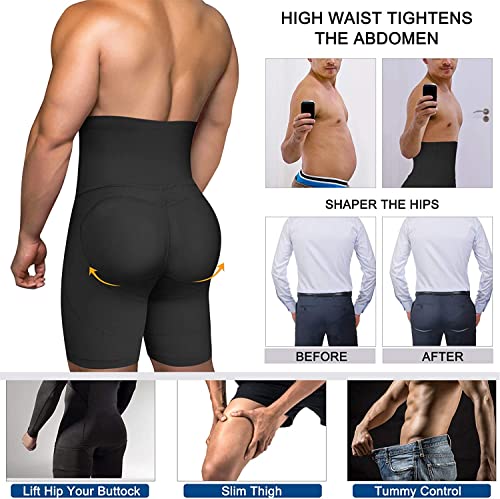 KUMAYES Boxer para Hombre Fajas Pantalones Braga Moldeadora Faja Pantalón Reductora Shapewear Lencería Pantalones con Relleno de Cadera Control de Barriga Levanta Glúteos (L, Negro)