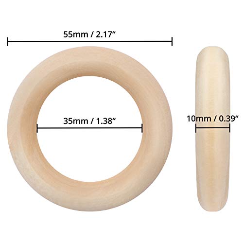 Kurtzy Aro Madera Natural (Pack de 50) 55 mm Diámetro Externo con 35 mm Diámetro Interno - Anillas Madera Sin Acabado para Manualidades, Decoración del Hogar, Hacer Joyas, Conector Pendiente