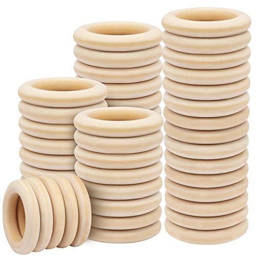 Kurtzy Aro Madera Natural (Pack de 50) 55 mm Diámetro Externo con 35 mm Diámetro Interno - Anillas Madera Sin Acabado para Manualidades, Decoración del Hogar, Hacer Joyas, Conector Pendiente