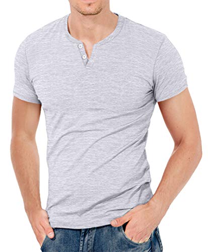 KUYIGO Camiseta de Manga Corta para Hombre Henley Casual Running Gym Workout Basic M Gris