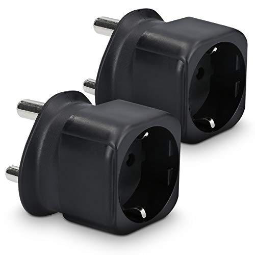 kwmobile 2X Adaptador de Viaje Tipo M - Set de adaptadores para Usar en Sudáfrica India Nepal etc. - Travel Plug para aparatos de España y UE Negro