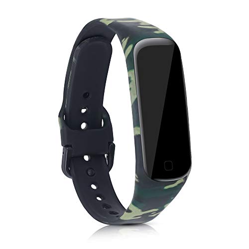 kwmobile 2X Pulsera Compatible con Samsung Galaxy Fit 2 - Brazalete de Silicona y TPU Camouflage Negro/Verde Claro/Verde Oscuro