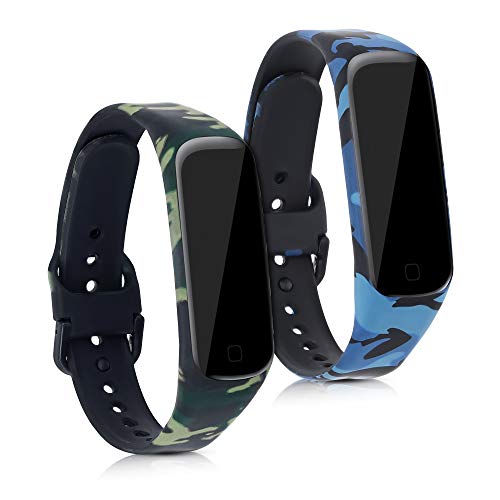 kwmobile 2X Pulsera Compatible con Samsung Galaxy Fit 2 - Brazalete de Silicona y TPU Camouflage Negro/Verde Claro/Verde Oscuro