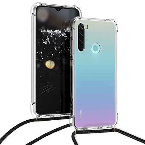 kwmobile Carcasa Compatible con Xiaomi Redmi Note 8 (2019/2021) - Funda Transparente TPU con Cuerda para Colgar - Negro/Transparente