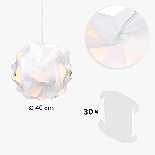 kwmobile Lámpara puzzle DIY 30 piezas - Lámpara de techo blanca con 15 diseños diferentes - Iluminación y decoración - Diámetro 40 CM tamaño XL