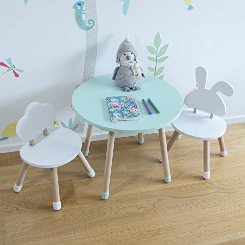 KYWAI-Juego de Mesa y Dos sillas Infantiles Muebles para niños De Madera Color Blanco Mesa pequeña Redonda Estilo nordico Escritorio Infantil Dormitorio