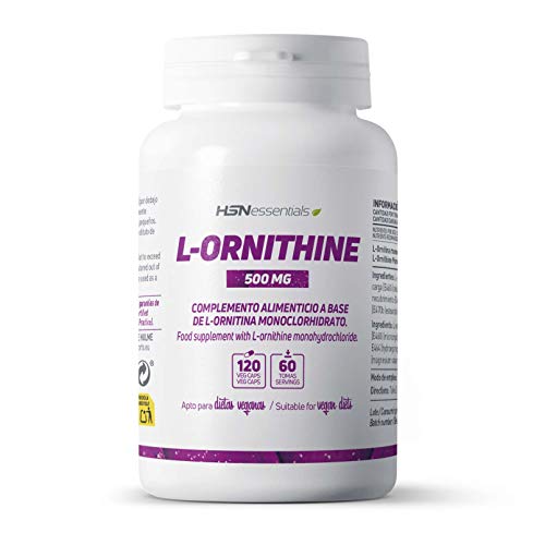 L-Ornitina de HSN | 500mg | Aminoácido para el Metabolismo del Deportista, Apto Vegano, Sin Gluten, Sin Lactosa, 120 Cápsulas Vegetales