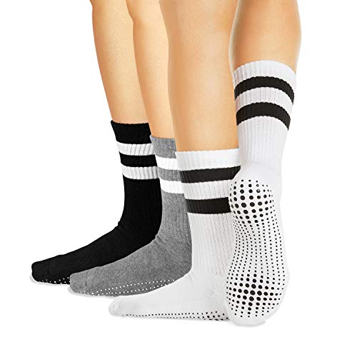 LA Active Calcetines Antideslizantes - 3 Pares - Para Yoga Pilates Ballet Barre Mujer Hombre Hospital - Crew (Blanco/Gris/Negro, 44-47 EU)