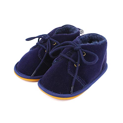 Lacofia Botas de Invierno de Suela de Goma para bebés niños o niñas Zapatillas de Deporte con Cordones para bebé Azul Marino 3-6 Meses