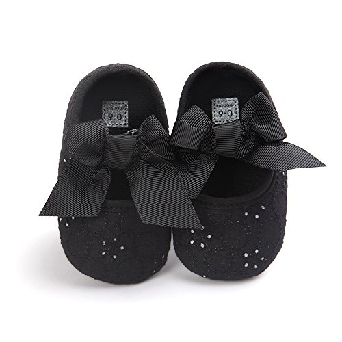 Lacofia Zapatos de Bautizo con Suela Suave Antideslizante Princesa Arco de bebé niñas Negro 6-12 Meses