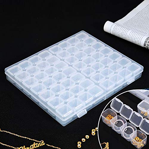 LAITER 1 Pcs Caja de Almacenamiento con 56 Compartimentos Plástico Transparente Extraíbles Ajustable Multiusos para Guardar Uñas Joyas Cuentas Accesorios de Pintura Pendientes Joyería Botones