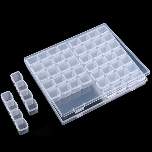 LAITER 1 Pcs Caja de Almacenamiento con 56 Compartimentos Plástico Transparente Extraíbles Ajustable Multiusos para Guardar Uñas Joyas Cuentas Accesorios de Pintura Pendientes Joyería Botones