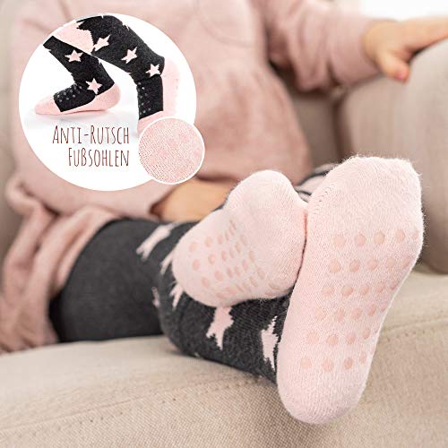 Laloona Baby - Leotardos para gatear con suela ABS - Leotardos antideslizantes con puntos para niños - Estrellas Gris/rosa (74/80 (6-12 meses))