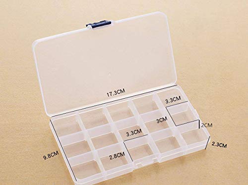 Lamondre 6 Piezas Caja de Almacenamiento Caja Compartimentos de Plástico (15 Compartimentos), Ajustable Caja de Almacenamiento de plástico Joyería