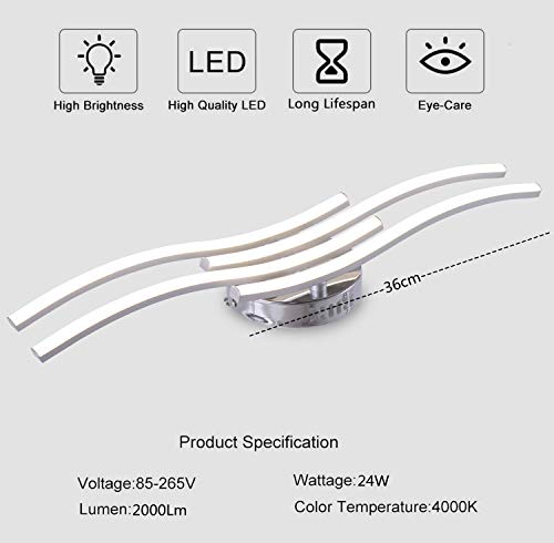 Lámpara de techo LED, Lampara techo, 4000K blanco neutro, 24W 2000 Lumen, óptica de aluminio, blanco acrílico, ondulado, luz de techo moderno para salas de estar y dormitorios (Luz Blanca Neutra)