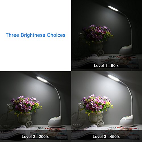 Lámpara para escritorio, LED de colores regulable, LED, 3 niveles de brillo (leer, estudiar y relajarse), brazo flexible, control táctil, puerto USB, Base Height 3.27 Inch, R2 3.20watts 5.00volts