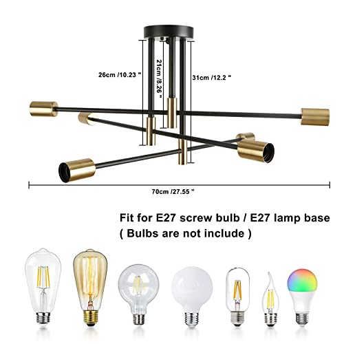 Lamparas de Techo Sputnik Doradas Negra KMaiPem 6 Luces Vintage Industrial Luminaria Colgantes Lamparas Araña para Sala de Estar Cocina Dormitorio