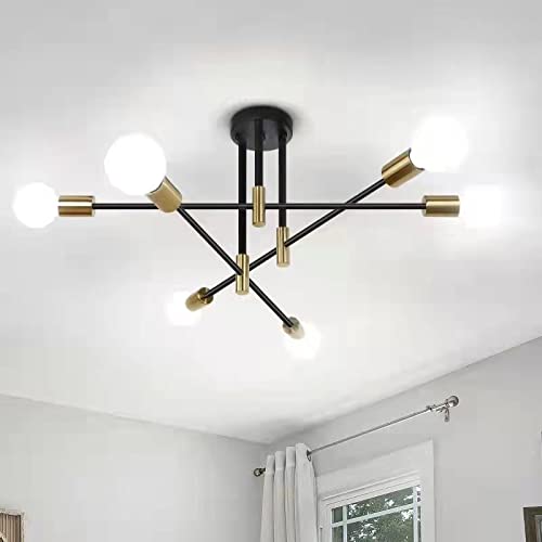 Lamparas de Techo Sputnik Doradas Negra KMaiPem 6 Luces Vintage Industrial Luminaria Colgantes Lamparas Araña para Sala de Estar Cocina Dormitorio