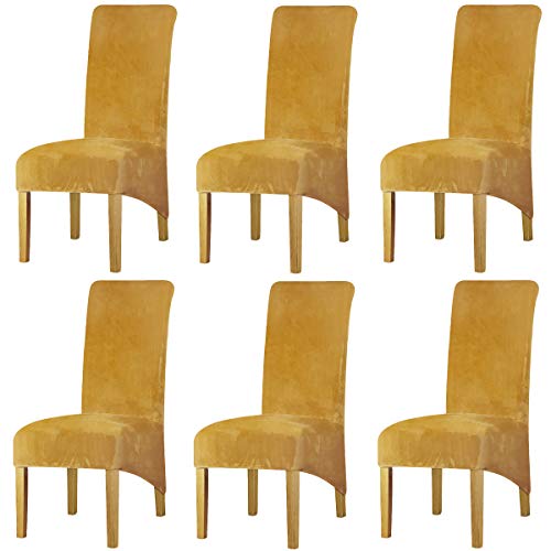 LANSHENG Fundas Cubiertas de Silla XL,Spandex elástico con Banda elástica, Fundas de Terciopelo para Silla de Comedor Grande para Restaurante, Banquete de Fiesta de Hotel (Mostaza,6 Fundas(XL))