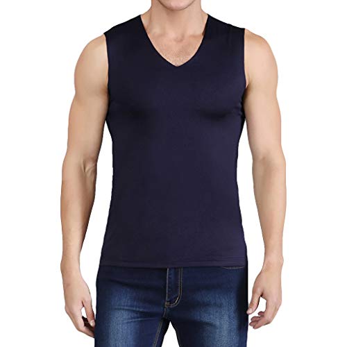 LAOSU Camiseta de tirantes para hombre de verano cómoda, sin mangas, color uniforme y deportivo, transpirable, de gran tamaño, para musculo, sin costuras, para cuerpo, 03-marino, 4XL