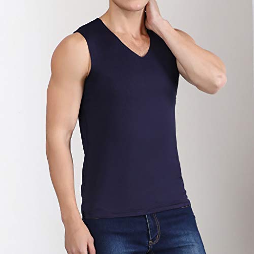 LAOSU Camiseta de tirantes para hombre de verano cómoda, sin mangas, color uniforme y deportivo, transpirable, de gran tamaño, para musculo, sin costuras, para cuerpo, 03-marino, 4XL