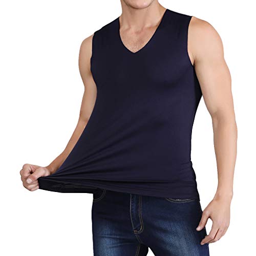 LAOSU Camiseta de tirantes para hombre de verano cómoda, sin mangas, color uniforme y deportivo, transpirable, de gran tamaño, para musculo, sin costuras, para cuerpo, 03-marino, 4XL