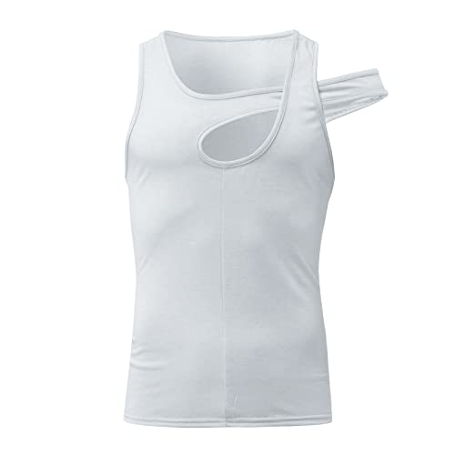 LAOSU Camiseta de tirantes para hombre y mujer, de verano, transpirable, sin mangas, color liso, 03-blanco, L