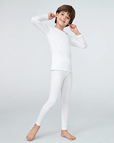 LAPASA Conjuntos Ropa Interior Térmica para Niños Invierno Capa Base Top Camisa y Pantalon B03 Blanco 9-10 años