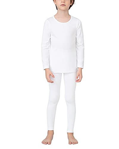 LAPASA Conjuntos Ropa Interior Térmica para Niños Invierno Capa Base Top Camisa y Pantalon B03 Blanco 9-10 años