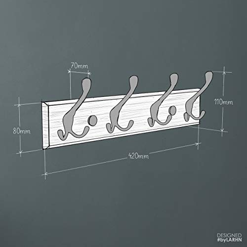 LARHN Perchero Pared Blanco – 4 Colgadores Triples - 42 cm – Percheros Pared de Diseño para Recibidores, Entradas, Dormitorios Modernos, Habitaciones Infantiles y Baños