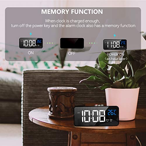 LATEC Reloj Despertador Digital, LED Pantalla Reloj Alarma Inteligente con Temperatura, Puerto de Carga USB, 12/24 Horas, 4 Brillo Ajustable, Función Snooze y Alarma de Espejo Portátil (Negro)