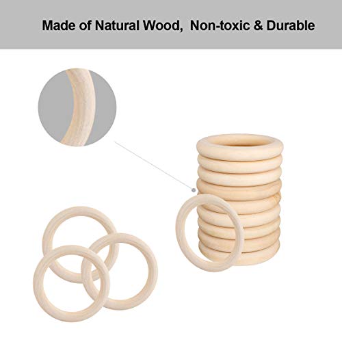 LATTCURE 50 anillos de madera natural para joyas, lisos, circulares de madera para manualidades, manualidades, anillos colgantes y conectores, joyas, juguetes para bebés