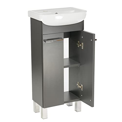 Lavabo con armario bajo Lugo, mueble de baño, juego de 40 cm, lavabo de pie con armario inferior (grafito)