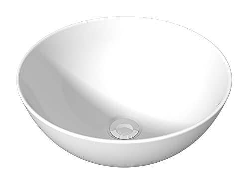 Lavabo sobre Encimera Redondo Pequeño baanio, Porcelana Blanca Ibiza de 29x29x10cm para Instalar sobre Mueble de Baño o Encimera. Lavabo Tipo Bol. Sin Rebosadero