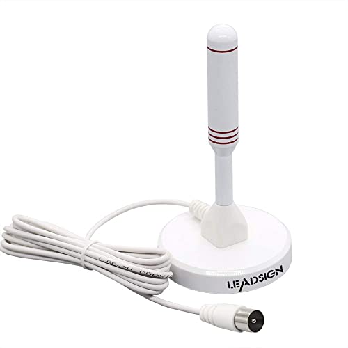 LEADSIGN Antena de TV Portátil para Interiores y Exteriores con Base Magnética, Soporte 4K 1080P HD para Canales Locales(Color Blanco)