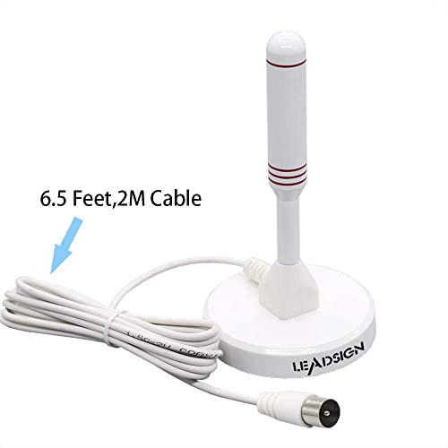 LEADSIGN Antena de TV Portátil para Interiores y Exteriores con Base Magnética, Soporte 4K 1080P HD para Canales Locales(Color Blanco)