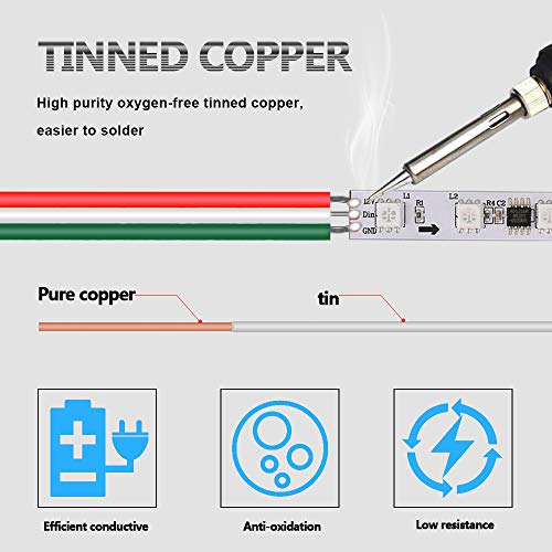 LEADTOPS Cable de Extensión de Conductor de 3 pines, 10 m, 22 AWG Calibre, Cable de Cobre Estañado Trenzado, 5/12 V CC, WS2812B WS2811 para Tira de Luz LED RGB Color de Ensueño, Carrete de 33 pies