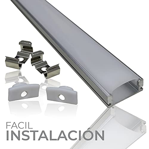 LED ATOMANT Kit 4x Perfil de Aluminio para Tira Led. Tapa Translucida. Incluye Tapones de extremos y Pestañas de Fijacion, 0 W, 1 metro, 4