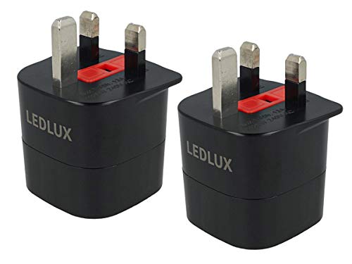 LEDLUX 2 Piezas UK UE Adaptador de Viaje Convertidor de Enchufe alemán Schuko Italiano Europeo a Enchufe inglés Reino Unido GB, Color Negro