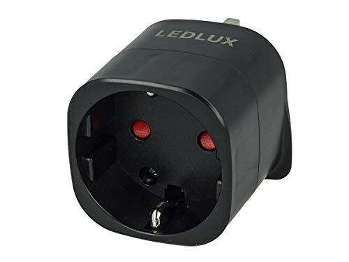 LEDLUX 2 Piezas UK UE Adaptador de Viaje Convertidor de Enchufe alemán Schuko Italiano Europeo a Enchufe inglés Reino Unido GB, Color Negro