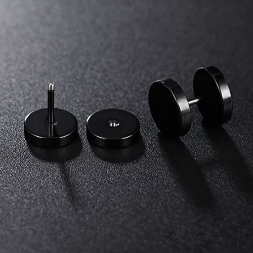 LEEQ Juego de 8 Pares de Pendientes de Acero Inoxidable para Hombre Color Negro Plata（3mm 5mm 6mm 8mm）