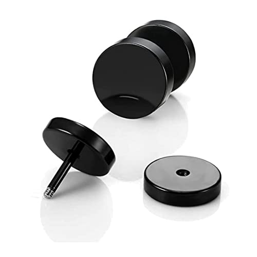 LEEQ Juego de 8 Pares de Pendientes de Acero Inoxidable para Hombre Color Negro Plata（3mm 5mm 6mm 8mm）